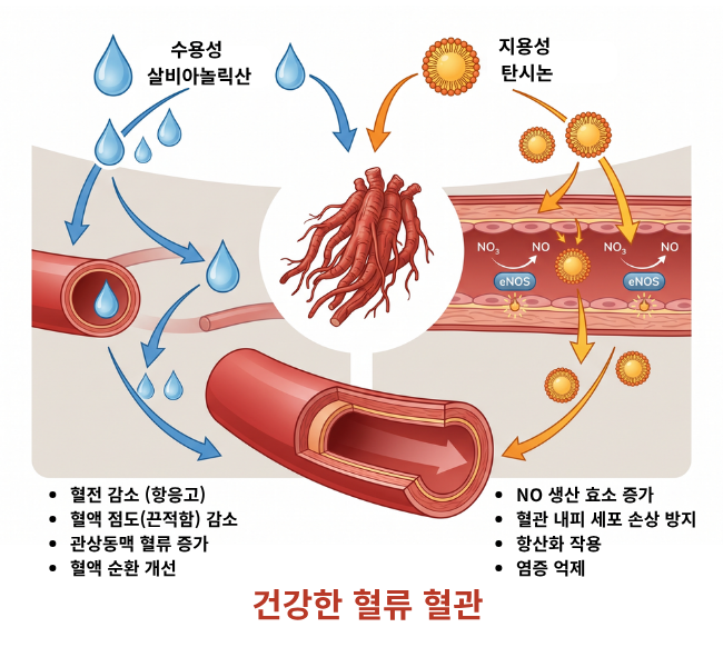 단삼에서 산화질소가 생성되는 성분 전환 과정 이미지
